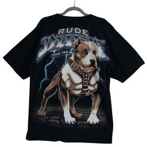 Rude Dog Pitbull Graphic Print T‎ Shirt Black  Lightning Bold